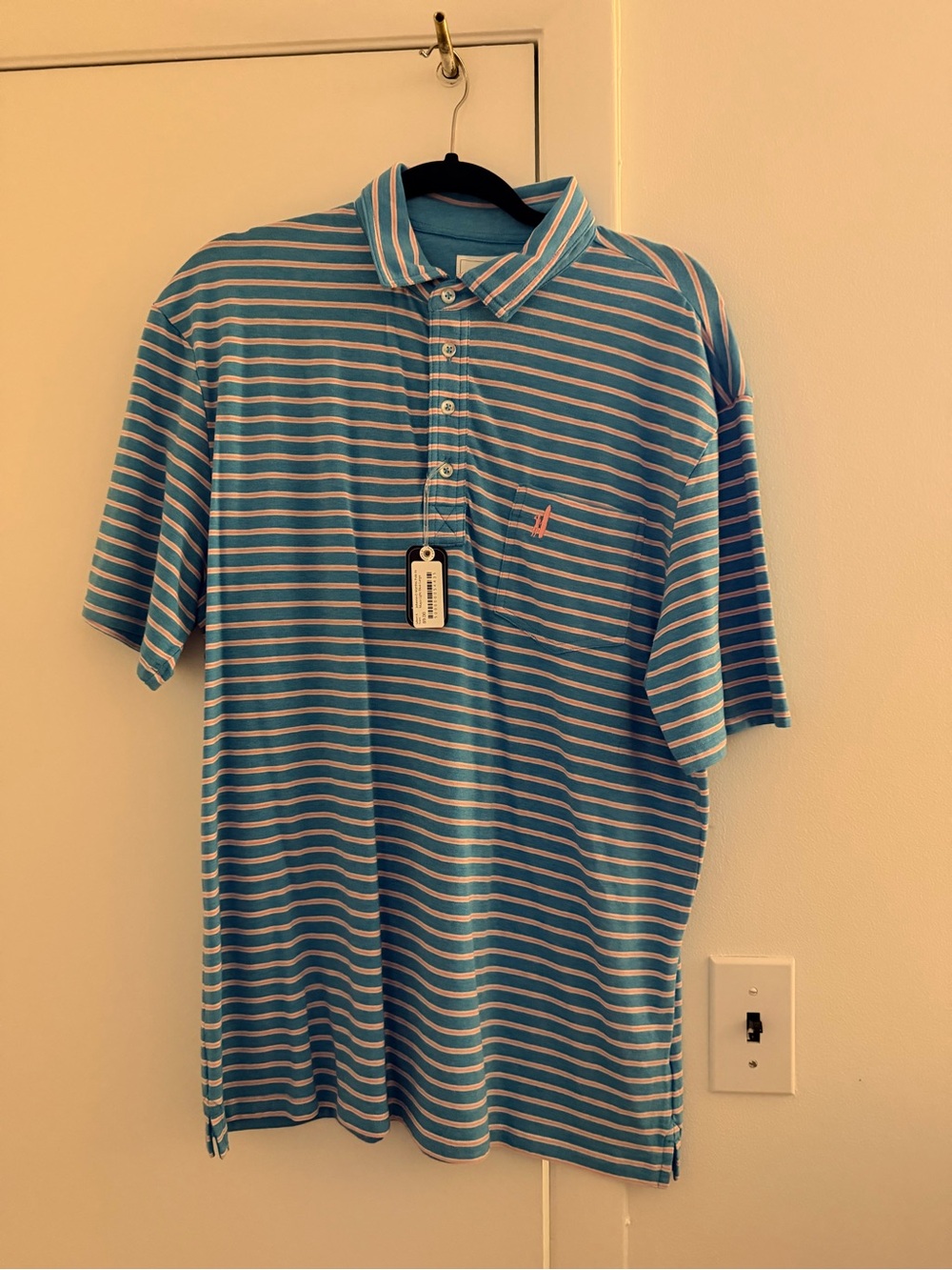 NWT johnnie-O Blue, Pink and White Striped Polo Shirt